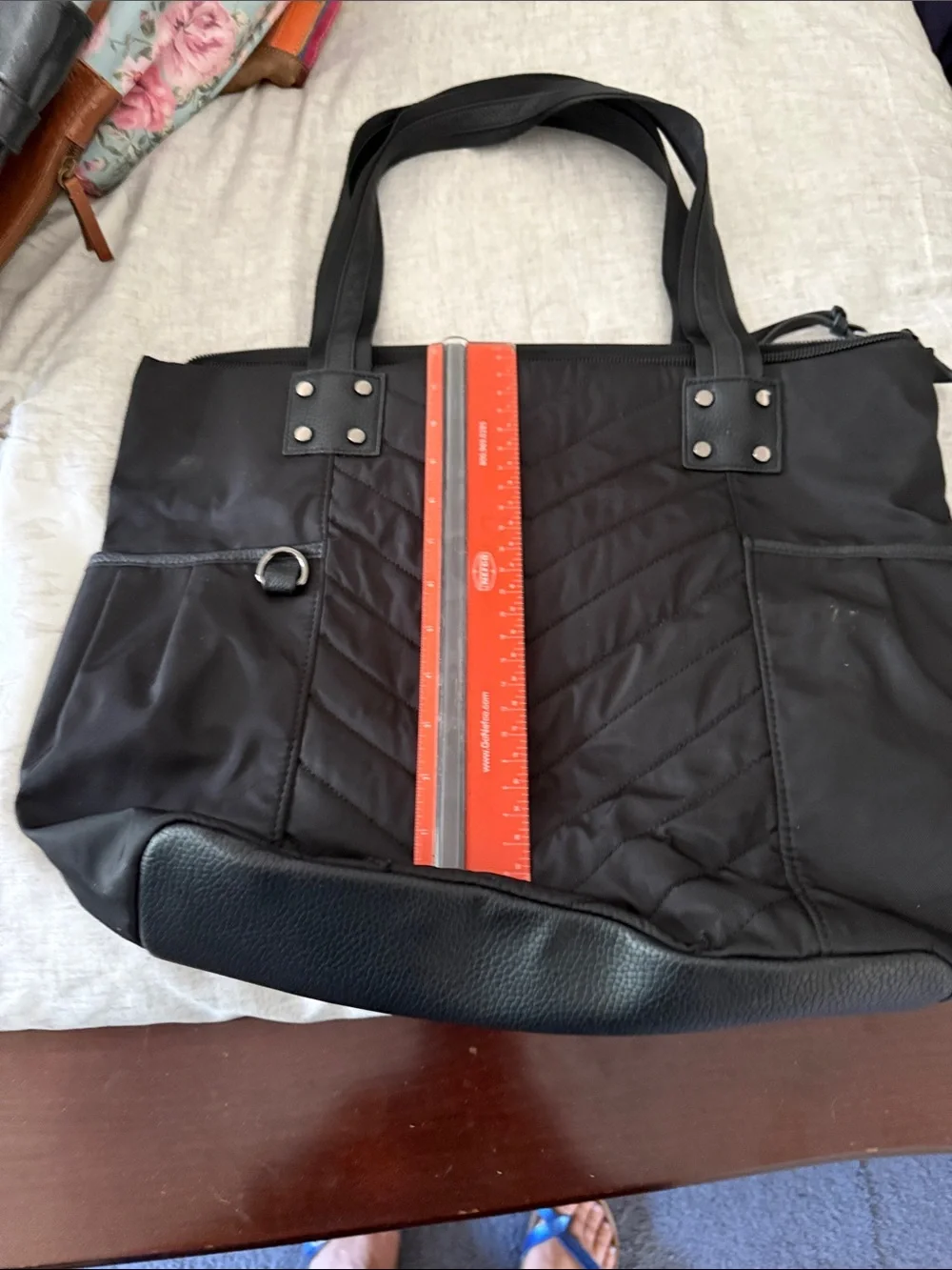 Cynthia Rowley Black Quilted Laptop Tote with Dual Handles